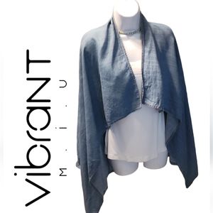 Vibrant miu Loose Linen Drape Jacket, Blue Cardigan Size S Flowy